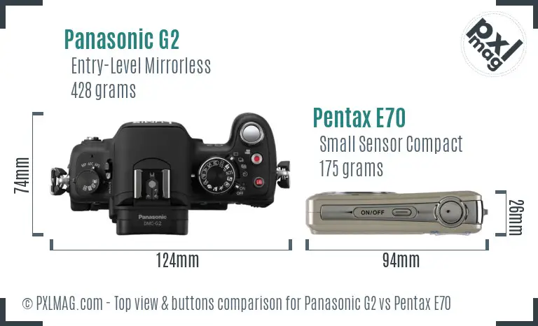 Panasonic G2 vs Pentax E70 top view buttons comparison