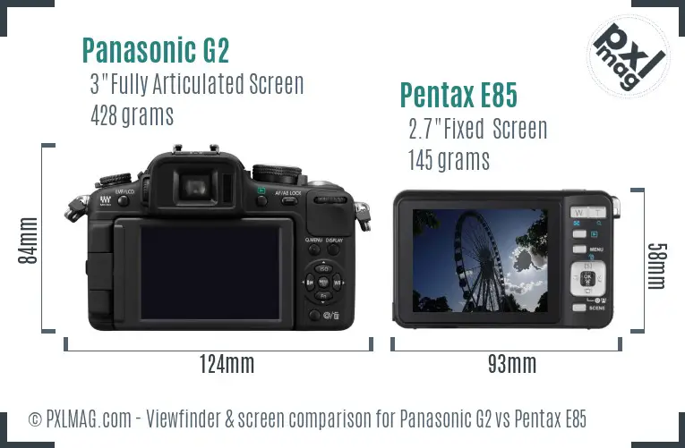 Panasonic G2 vs Pentax E85 Screen and Viewfinder comparison