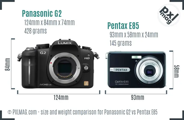 Panasonic G2 vs Pentax E85 size comparison