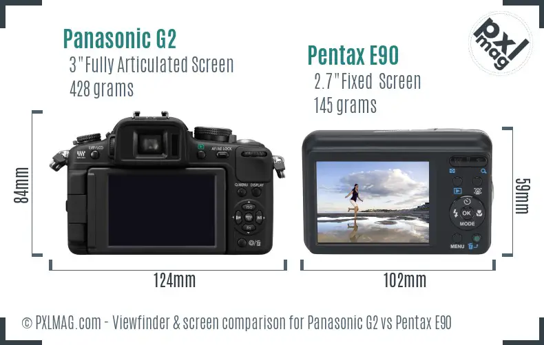 Panasonic G2 vs Pentax E90 Screen and Viewfinder comparison