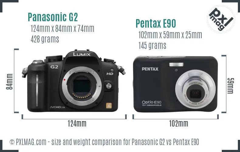 Panasonic G2 vs Pentax E90 size comparison
