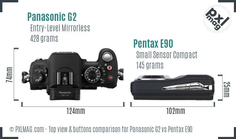 Panasonic G2 vs Pentax E90 top view buttons comparison