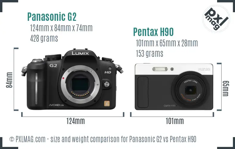 Panasonic G2 vs Pentax H90 size comparison