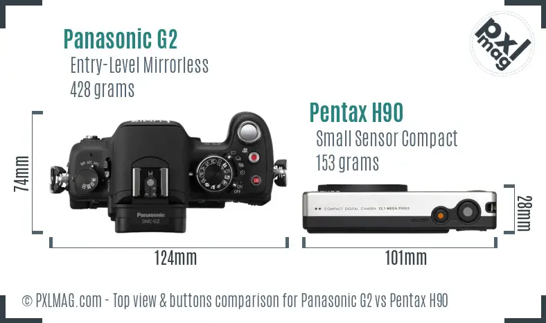Panasonic G2 vs Pentax H90 top view buttons comparison