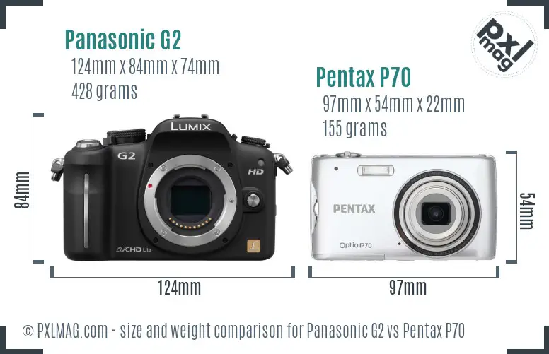 Panasonic G2 vs Pentax P70 size comparison