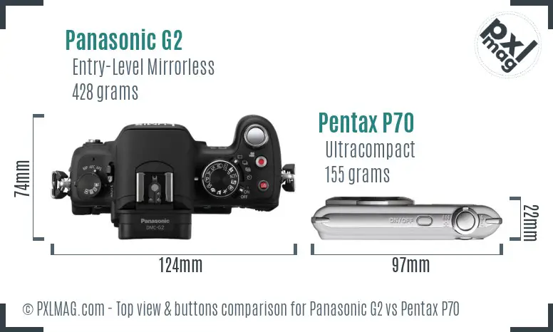 Panasonic G2 vs Pentax P70 top view buttons comparison