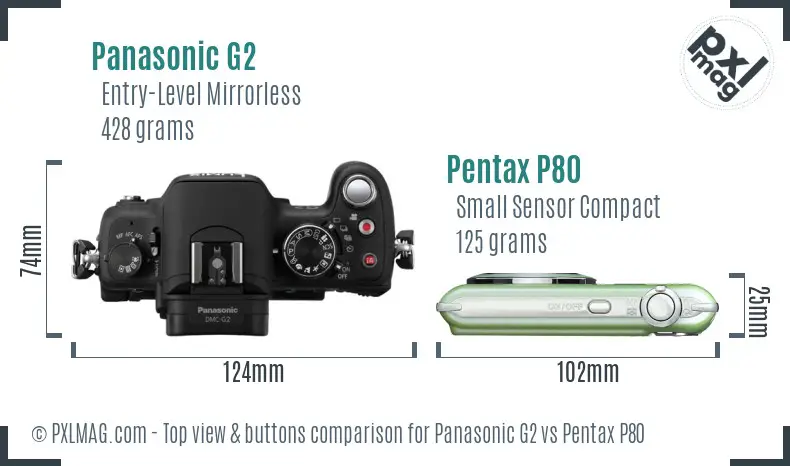 Panasonic G2 vs Pentax P80 top view buttons comparison