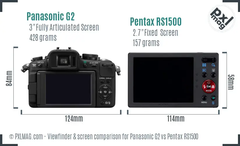 Panasonic G2 vs Pentax RS1500 Screen and Viewfinder comparison