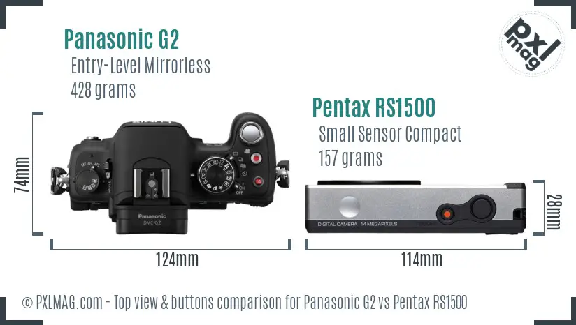 Panasonic G2 vs Pentax RS1500 top view buttons comparison