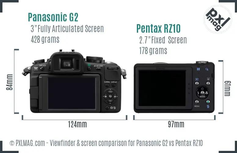Panasonic G2 vs Pentax RZ10 Screen and Viewfinder comparison