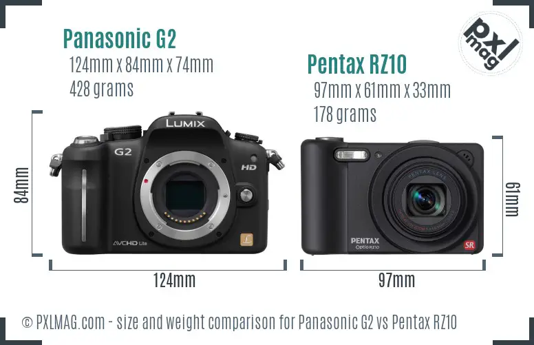 Panasonic G2 vs Pentax RZ10 size comparison