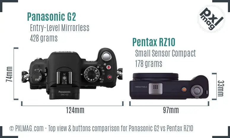 Panasonic G2 vs Pentax RZ10 top view buttons comparison