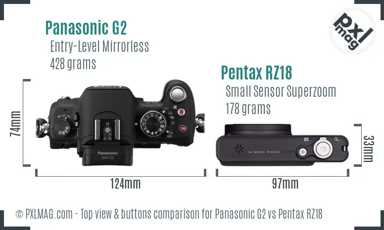 Panasonic G2 vs Pentax RZ18 top view buttons comparison