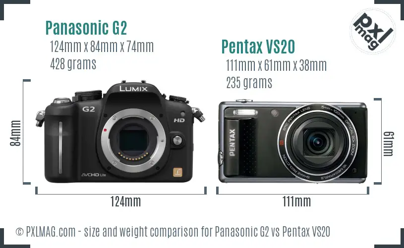 Panasonic G2 vs Pentax VS20 size comparison