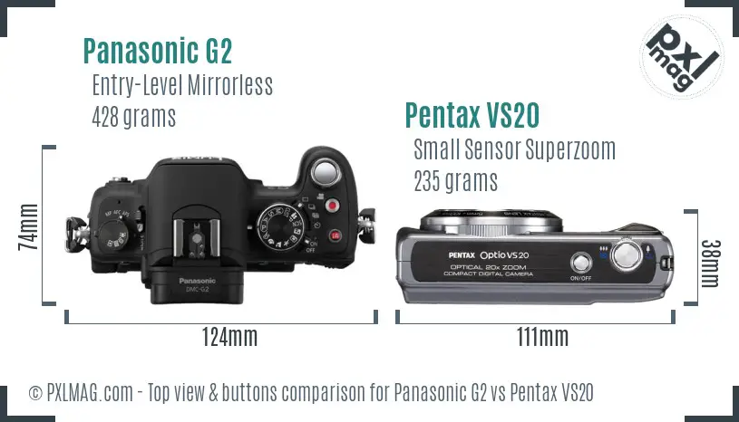 Panasonic G2 vs Pentax VS20 top view buttons comparison