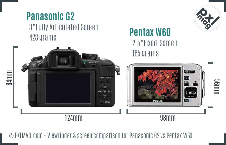 Panasonic G2 vs Pentax W60 Screen and Viewfinder comparison