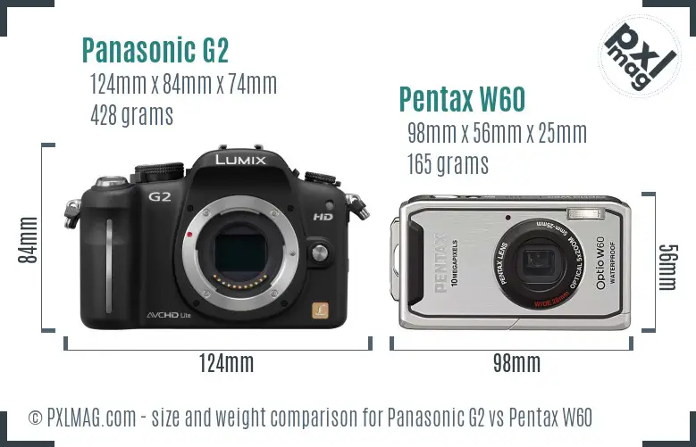 Panasonic G2 vs Pentax W60 size comparison