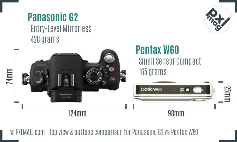 Panasonic G2 vs Pentax W60 top view buttons comparison