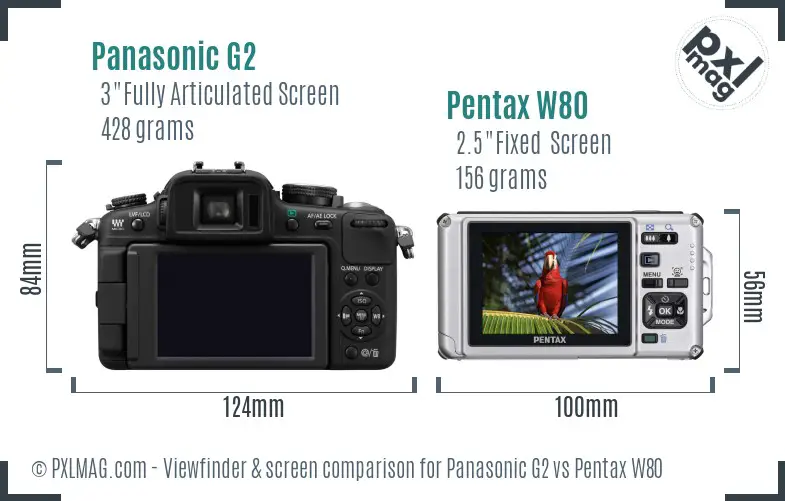 Panasonic G2 vs Pentax W80 Screen and Viewfinder comparison