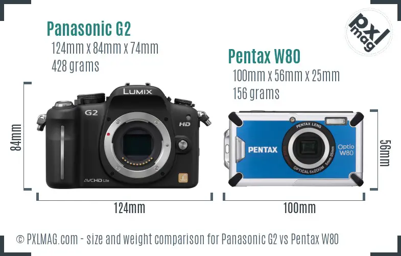 Panasonic G2 vs Pentax W80 size comparison