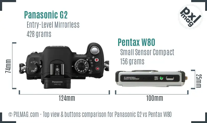 Panasonic G2 vs Pentax W80 top view buttons comparison