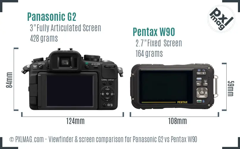Panasonic G2 vs Pentax W90 Screen and Viewfinder comparison