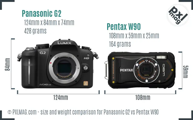 Panasonic G2 vs Pentax W90 size comparison