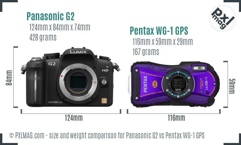 Panasonic G2 vs Pentax WG-1 GPS size comparison