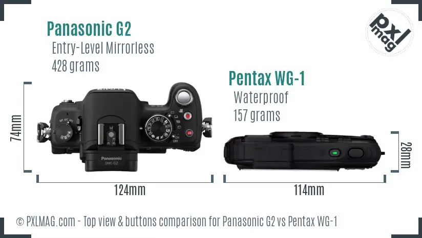 Panasonic G2 vs Pentax WG-1 top view buttons comparison