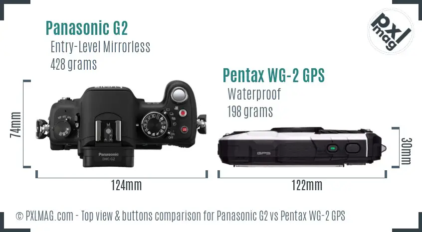 Panasonic G2 vs Pentax WG-2 GPS top view buttons comparison