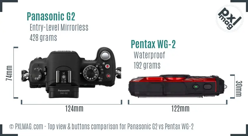 Panasonic G2 vs Pentax WG-2 top view buttons comparison