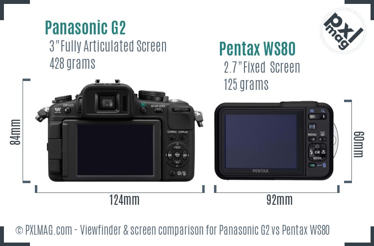 Panasonic G2 vs Pentax WS80 Screen and Viewfinder comparison