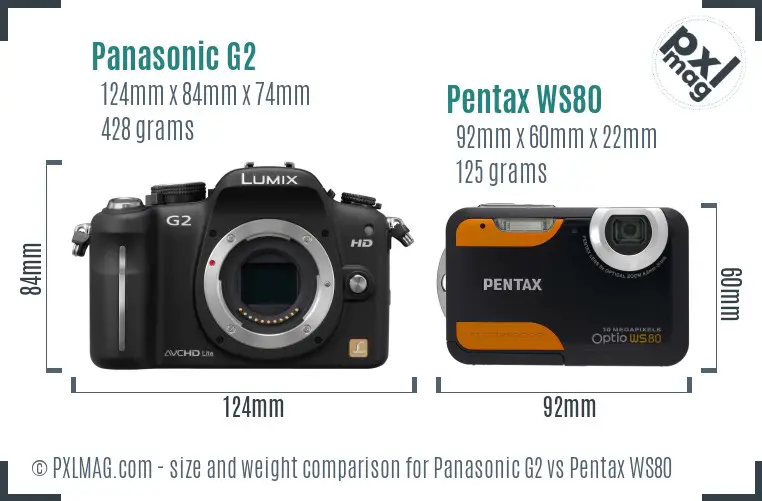 Panasonic G2 vs Pentax WS80 size comparison