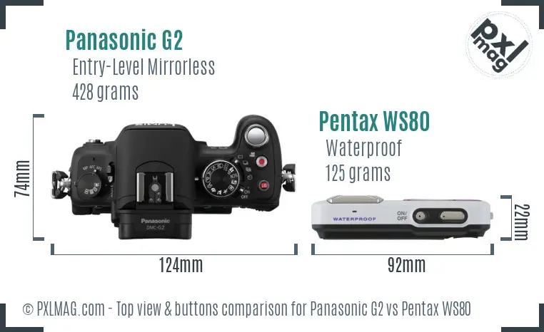 Panasonic G2 vs Pentax WS80 top view buttons comparison