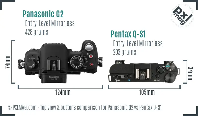 Panasonic G2 vs Pentax Q-S1 top view buttons comparison
