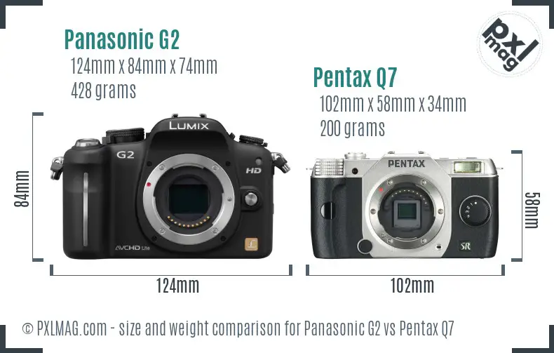 Panasonic G2 vs Pentax Q7 size comparison