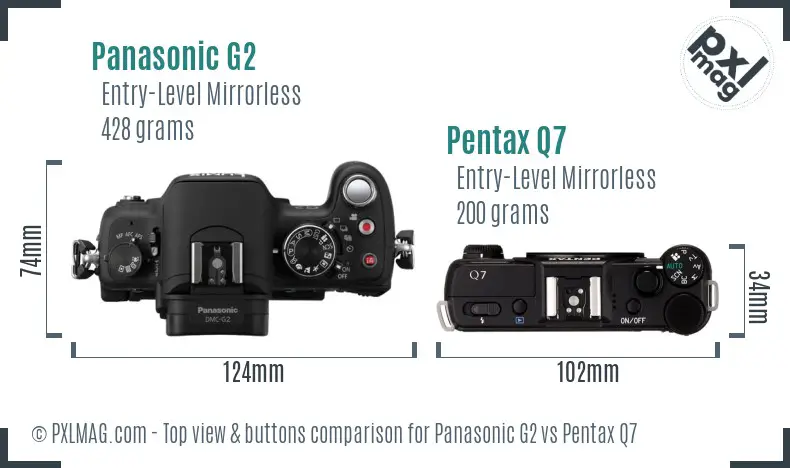 Panasonic G2 vs Pentax Q7 top view buttons comparison