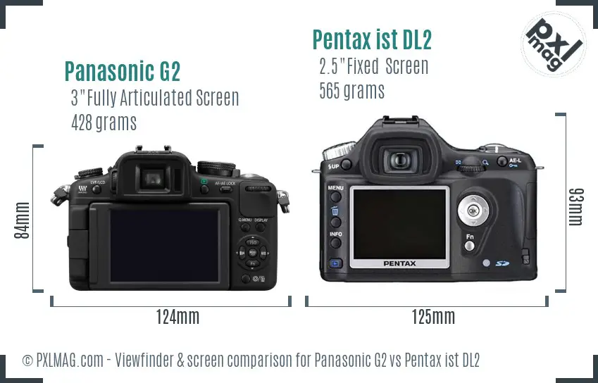 Panasonic G2 vs Pentax ist DL2 Screen and Viewfinder comparison