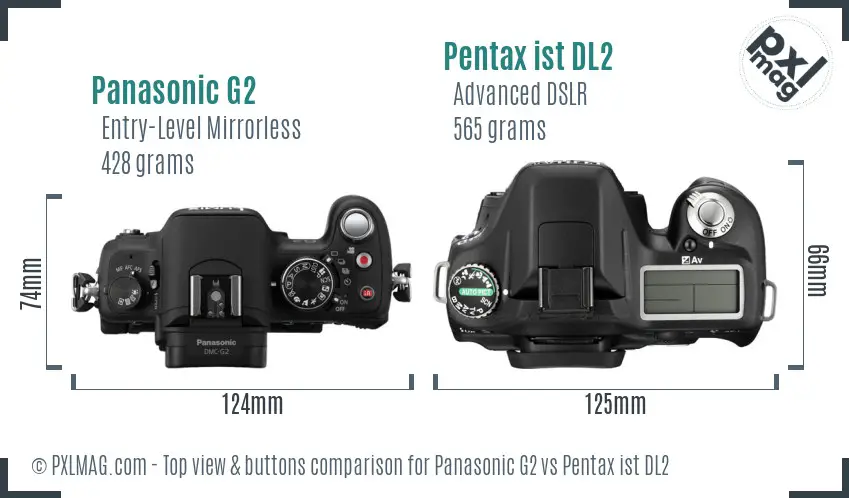 Panasonic G2 vs Pentax ist DL2 top view buttons comparison