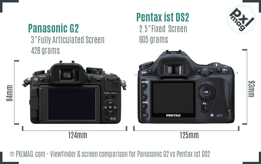 Panasonic G2 vs Pentax ist DS2 Screen and Viewfinder comparison
