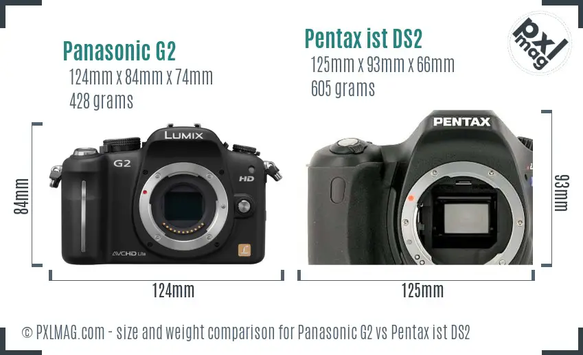 Panasonic G2 vs Pentax ist DS2 size comparison