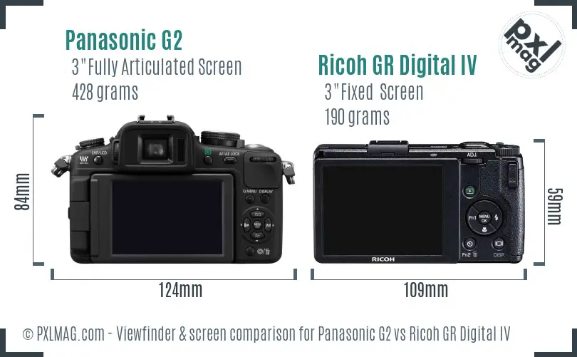 Panasonic G2 vs Ricoh GR Digital IV Screen and Viewfinder comparison Panasonic G2 vs Ricoh GR Digital IV Screen and Viewfinder comparison