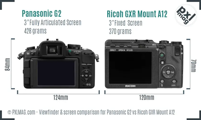 Panasonic G2 vs Ricoh GXR Mount A12 Screen and Viewfinder comparison