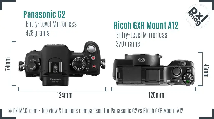 Panasonic G2 vs Ricoh GXR Mount A12 top view buttons comparison