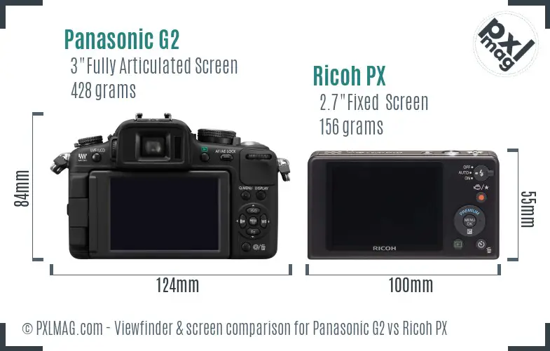 Panasonic G2 vs Ricoh PX Screen and Viewfinder comparison Panasonic G2 vs Ricoh PX Screen and Viewfinder comparison