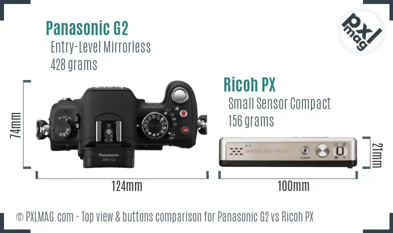 Panasonic G2 vs Ricoh PX top view buttons comparison Panasonic G2 vs Ricoh PX top view buttons comparison