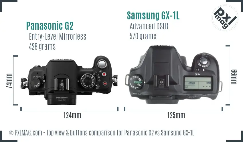 Panasonic G2 vs Samsung GX-1L top view buttons comparison Panasonic G2 vs Samsung GX-1L top view buttons comparison