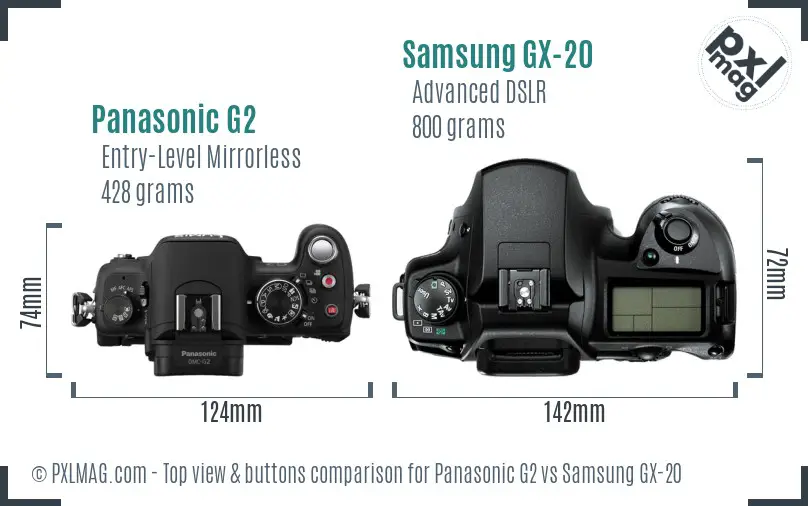 Panasonic G2 vs Samsung GX-20 top view buttons comparison