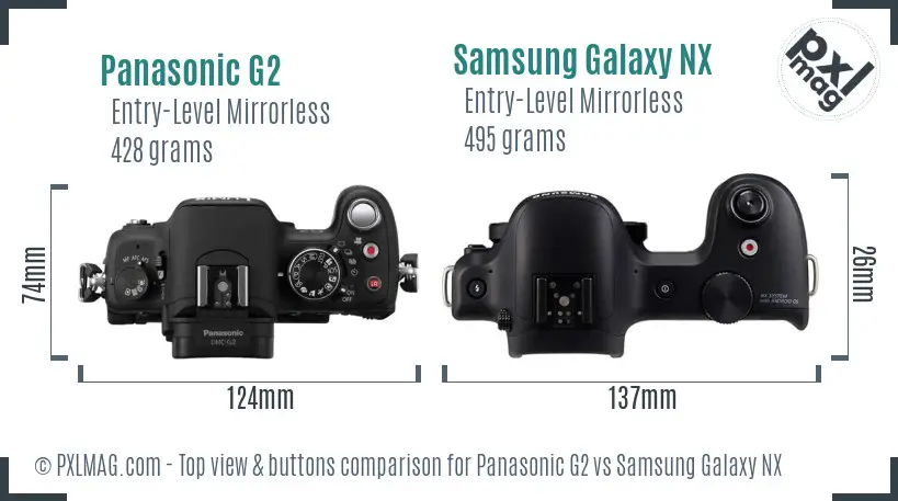 Panasonic G2 vs Samsung Galaxy NX top view buttons comparison