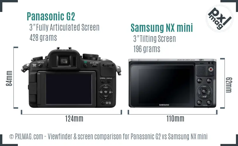 Panasonic G2 vs Samsung NX mini Screen and Viewfinder comparison